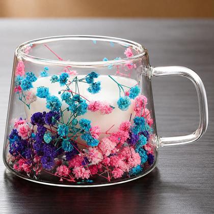 Imagem de Xícara De Vidro De Parede Dupla Com Flores Seca Caneca 110ml