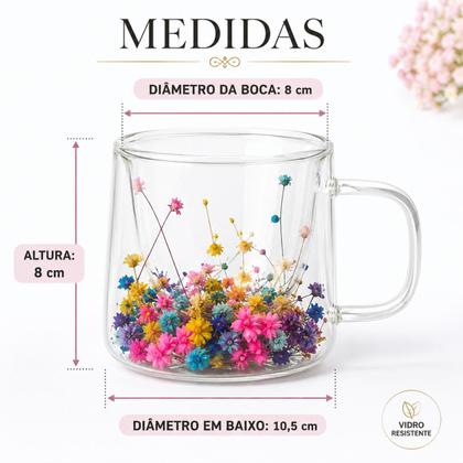 Imagem de Xícara De Vidro De Parede Dupla Com Flores Seca Caneca 110ml