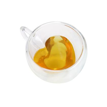 Imagem de Xícara dupla camada vidro coração 200ml caneca de café chá