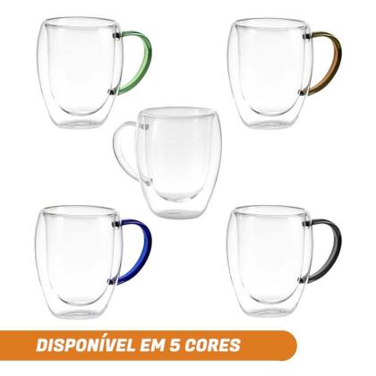 Imagem de Xícara Em Vidro Borossilicato Parede Dupla 350ml Azul