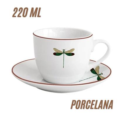 Imagem de Xícara para Chá com Pires Libélula Porcelana Branca 220 ml L'Hermitage