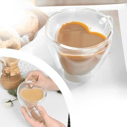 Imagem de Xícara Parede Dupla de Coração Caneca de vidro borossilicato 80ml café chá