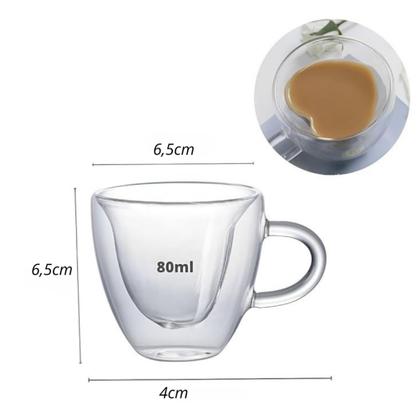 Imagem de Xícara Parede Dupla de Coração Caneca de vidro borossilicato 80ml café chá