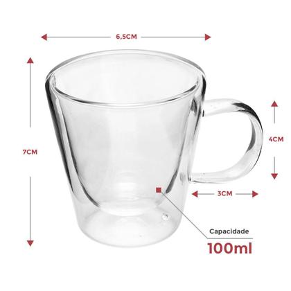 Imagem de Xicara parede dupla de vidro café 100ml 2 Peças