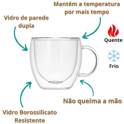Imagem de Xícara Vidro Duplo Com Alça Nespresso Dolce Gusto 4un 250ml