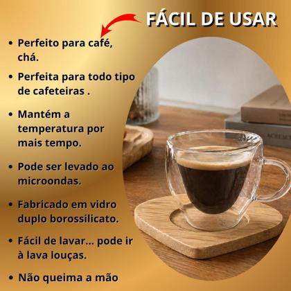Imagem de Xicara Vidro Duplo Coração Parede Dupla 2un 80ml Pires Bambu