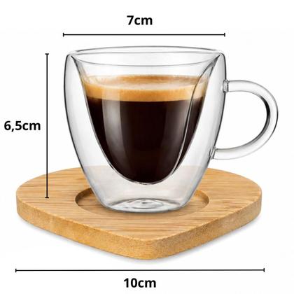 Imagem de Xicara Vidro Duplo Coração Parede Dupla 2un 80ml Pires Bambu