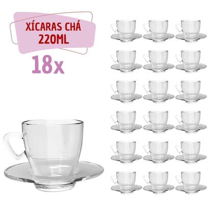 Imagem de Xícaras Chá Moderna C/ Pires Vidro 220mL Transparente - 18un