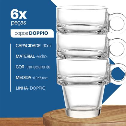 Imagem de Xícaras Empilhaveis Doppio 90ml 6 peças Vidro - Dolce Home
