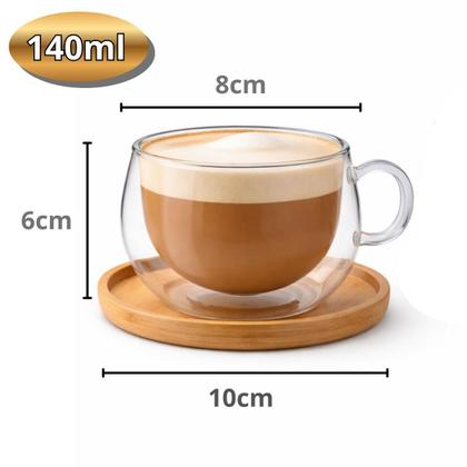 Imagem de Xicaras Vidro Duplo 140ml Com Pires Caneca Parede Dupla 2un