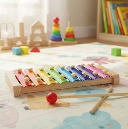 Imagem de Xilofone Infantil Colorido 8 Notas com Baquetas em Madeira  Brinquedo Musical Educativo