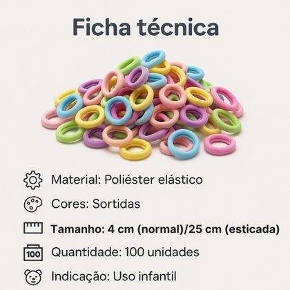 Imagem de Xuxinhas infantil elástico rabicó 4cm de prender e amarrar cabelo 40mm cores sortidas pacote 100 unidades