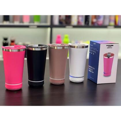 Imagem de (XXX) Bluetooft Copo Térmico Com Caixa De Som E Led Parede Dupla De Inox Linha Premium