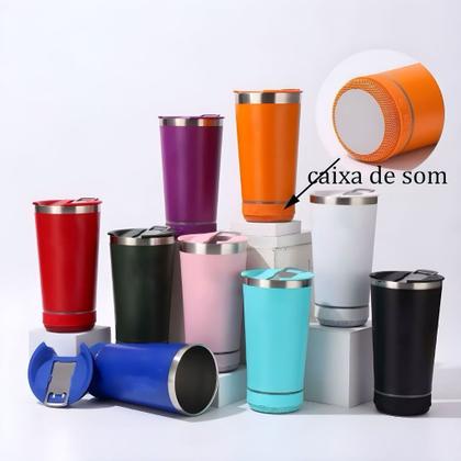 Imagem de (XXX) Bluetooft Copo Térmico Com Caixa De Som E Led Parede Dupla De Inox Linha Premium