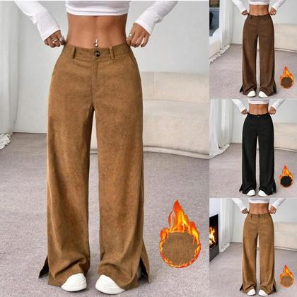 Imagem de YHOPE Calça feminina de veludo casual feminina cor sólida calça reta solta