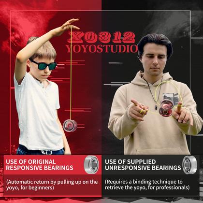 Imagem de YOYOSTUDIO X0312 Fingerspin Trick Yoyo Professional Responsive Yoyo para crianças de 8 a 12 anos, Yo yo yo que não responde para crianças e adultos, kit de metal com kit de rolamentos, 10 cordas de ioiô, estojo e luva  preto, vermelho, prata