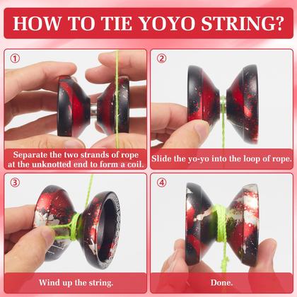 Imagem de YOYOSTUDIO X0312 Fingerspin Trick Yoyo Professional Responsive Yoyo para crianças de 8 a 12 anos, Yo yo yo que não responde para crianças e adultos, kit de metal com kit de rolamentos, 10 cordas de ioiô, estojo e luva  preto, vermelho, prata