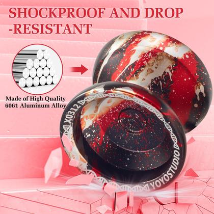 Imagem de YOYOSTUDIO X0312 Fingerspin Trick Yoyo Professional Responsive Yoyo para crianças de 8 a 12 anos, Yo yo yo que não responde para crianças e adultos, kit de metal com kit de rolamentos, 10 cordas de ioiô, estojo e luva  preto, vermelho, prata