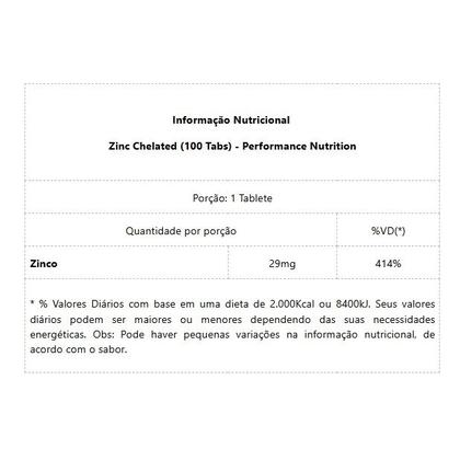 Imagem de Zinc Chelated (100 Tabs) - Padrão: Único