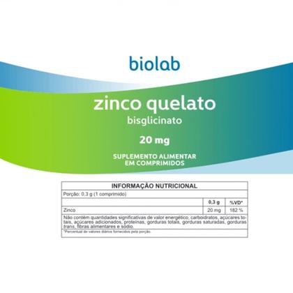 Imagem de Zinco Quelato Bisglicinato 20mg 30 Comprimidos  Biolab