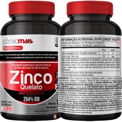 Imagem de Zinco quelato mais super concentrado 1 ao dia 264% da idr - clinicmais