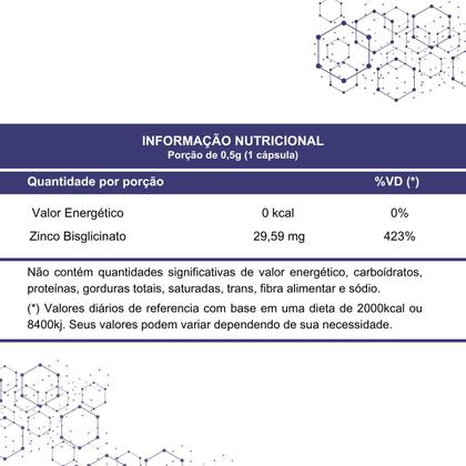 Imagem de Zinco Quelato Suplemento Alimentar Natura Puro Original 29,59mg Ultra Concentrado Alto Teor 60 capsulas Natunéctar