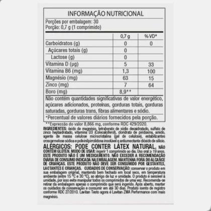 Imagem de ZMA Performance Zinco Magnesio B6 Boro 30 Comprimidos Lavitan