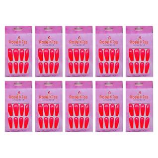 10 Unhas Postiças Rose Kiss 12 Pçs Forma Bailarina Rosa Neon