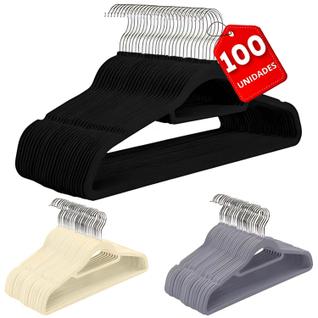 100 Cabides Veludo Antiderrapante Fino Economiza Espaço 360 Ganchos Giratórios 42cm