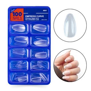 100 Unhas Postiças Almond Amendoada Curta Natural Transparente Fácil Aplicação Alongamento