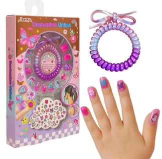12 Unhas Postiças Infantil Com Adesivo E Pulseira Elástico