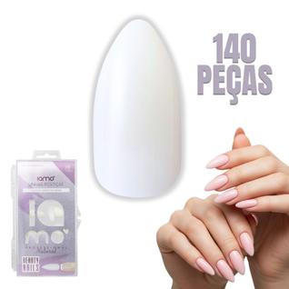 140 Unhas Postiças Leitosas Formato Stiletto Médio Reutilzáveis Kit para Aplicação Nail De