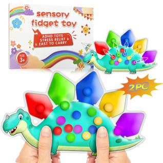 2 peças de brinquedos sensoriais para classificação de cores de dinossauros, brinquedos mo