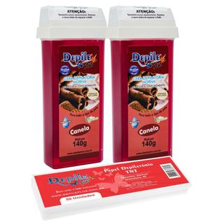 2 Roll-on Cera Depilatória Canela + Papel Depilatório 50 Fls