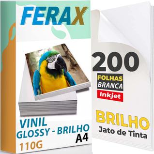 200 Adesivos Vinil Branco Brilho - Impressora Jato Tinta A4 - Pode usar Resina