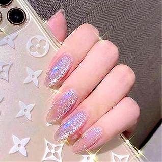 24 pçs cianita olho de gato estendido cabeça redonda falis unhas manicure patch