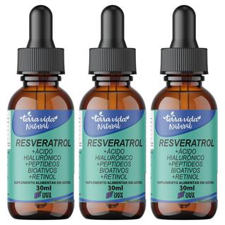 3 Resveratrol +Ácido Hialurônico +Colágeno +Vitamina A(Retinol) de 30ML Sabor UVA