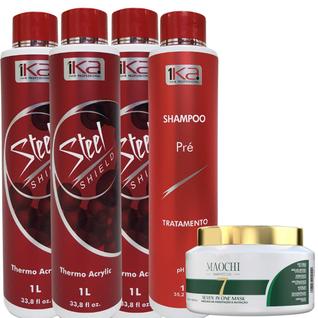 3 Selagem Térmica 1ka Steel Shield Alisamento Orgânico 1L Profissional e Shampoo Pré Antir