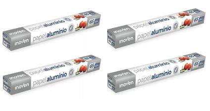 4 Rolos Bobina Papel Aluminio 45cm X 65 Metros Longo