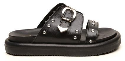 571GRF Sandália Papete Feminino Couro nobre natural forrada Preto