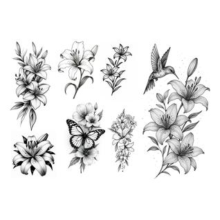 7 Tatuagens Temporárias Falsas Flores Lirio