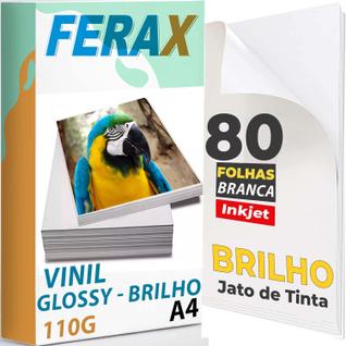 80 Adesivos Vinil Branco Brilho P/ Impressora Jato Tinta A4 - Pode Usar Resina