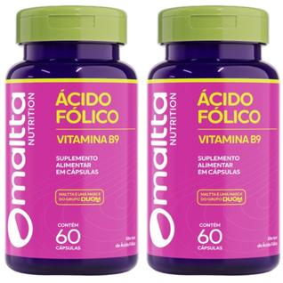 Ácido Fólico B9 60cps 250mg 1 ao dia Maltta  Kit 2 Frascos