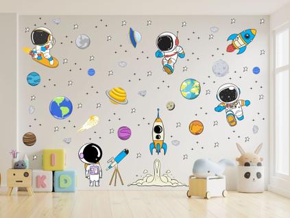 Adesivo De Parede Astronautas Planetas Foguetes Luneta Cometas Decoração Tamanho Xg