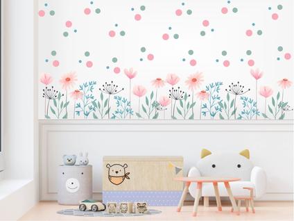Adesivo Decorativo de Parede Florais Boho com Bolinhas