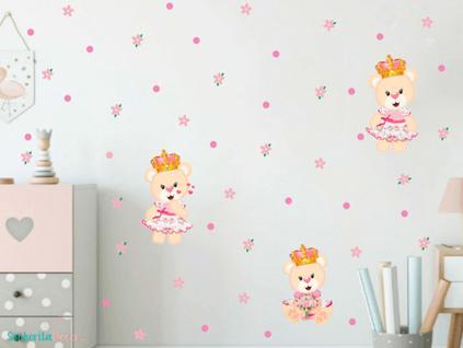Adesivo ursinha princesa florais bolinhas