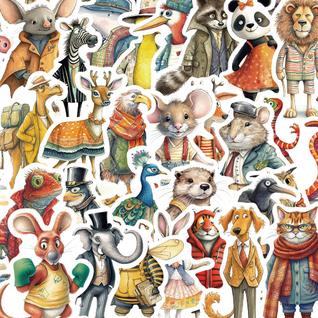 Adesivos de animais antropomórficos de desenhos animados 50 unidades à prova d'água