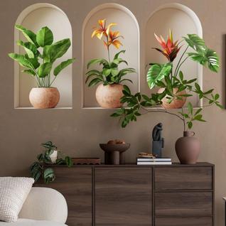 Adesivos de parede Ladinimo 3D Potted Plants Greenery Theme x3