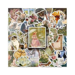 Adesivos De Pintura a Óleo Vintage 50 Peças, Decalques De Arte Ocidental Em Estilo Cartoon
