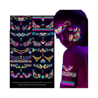 Adesivos De Rosto Com Flores Fluorescentes, Tatuagem Temporária À Prova D'água Que Brilha 